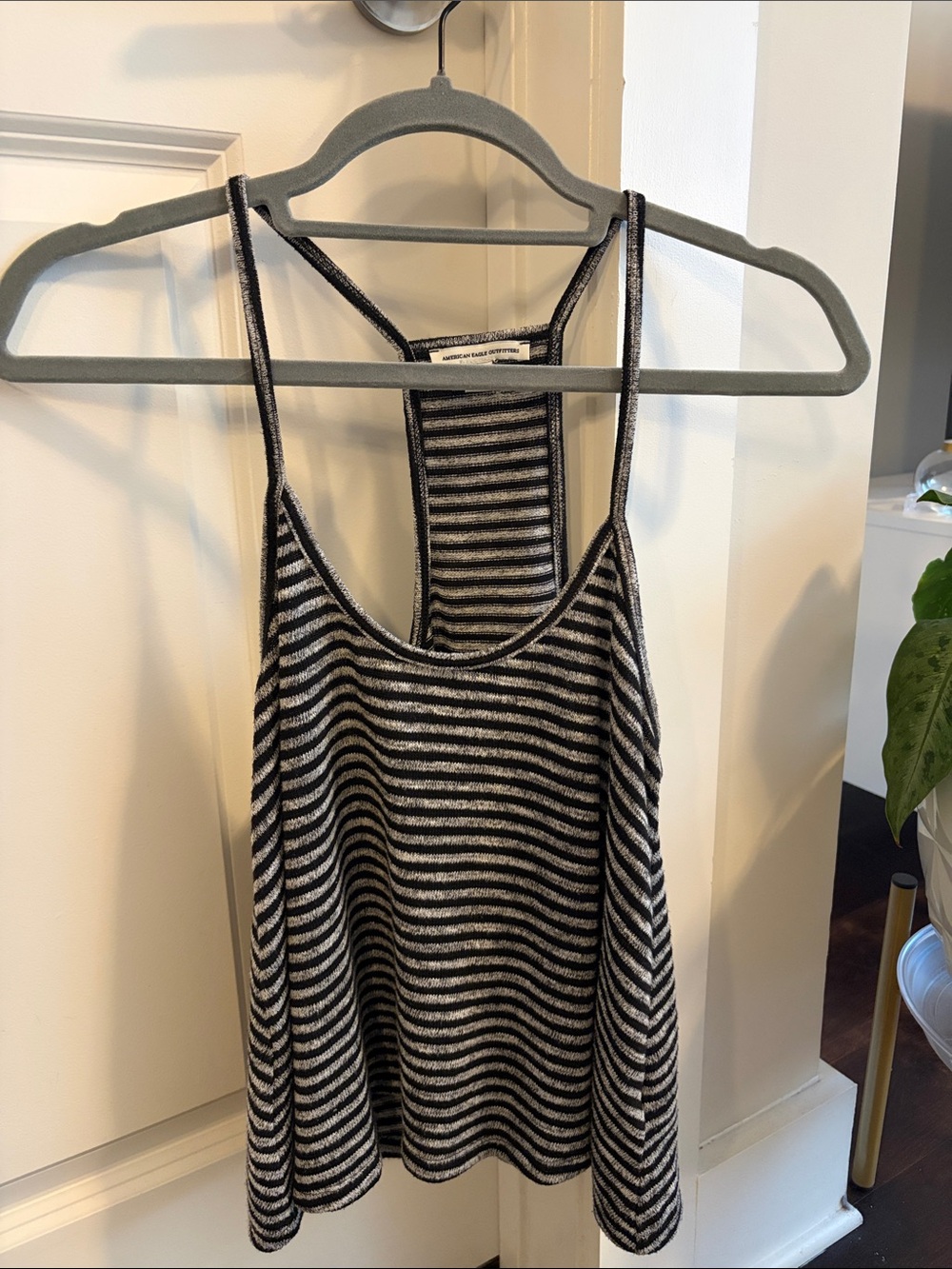 American Eagle Outfitters Black and White Striped Racerback Tank